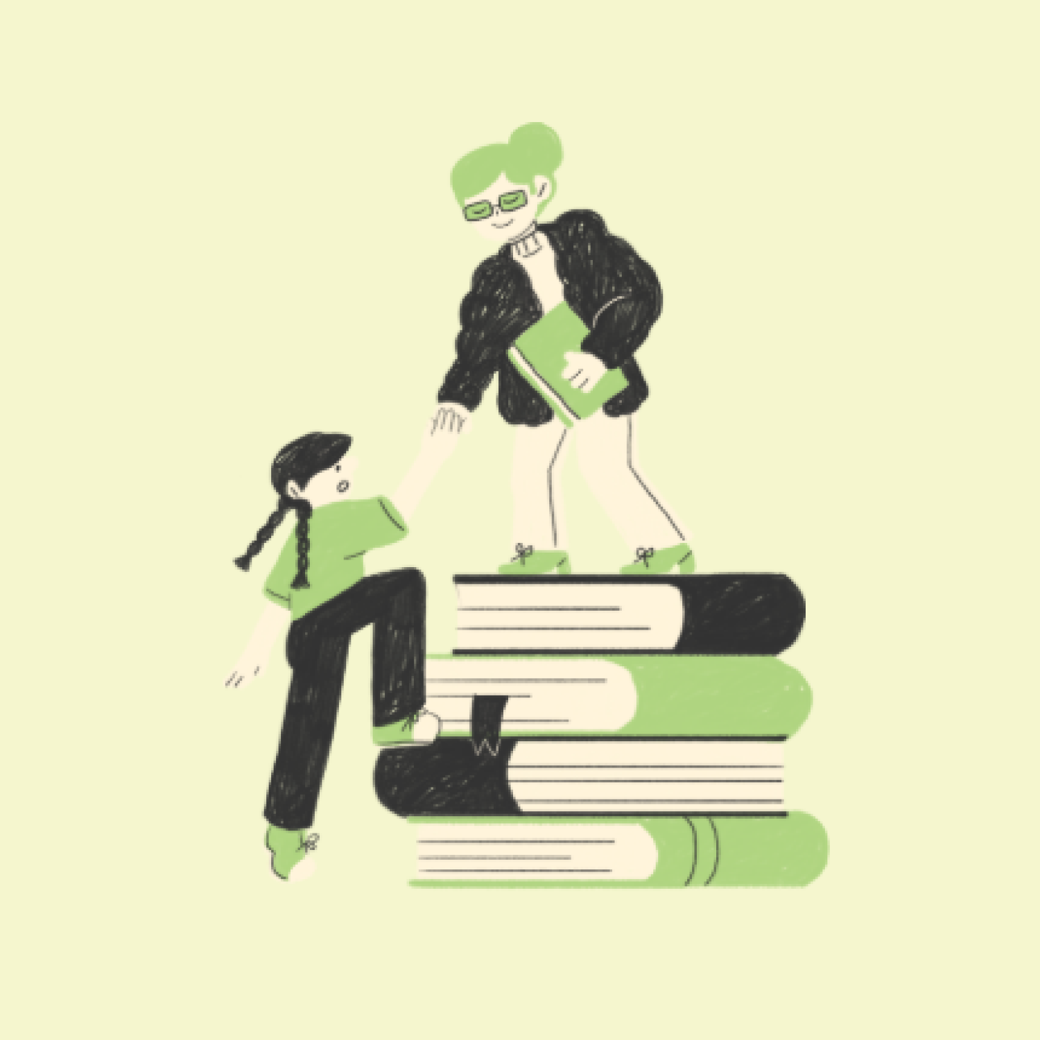 Mujeres escalando libros